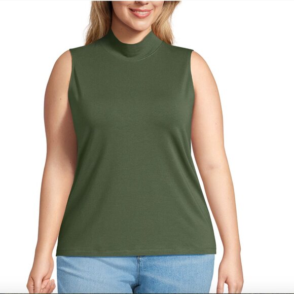 Lands' End | Olive Green Sleeveless Mock Turtleneck Top | Size L - Picture 1 of 3